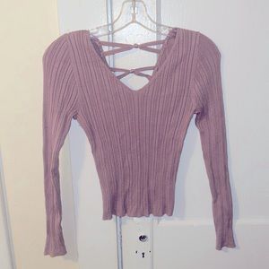 Mauve colored long sleeve with open racer back with ties. Size small.